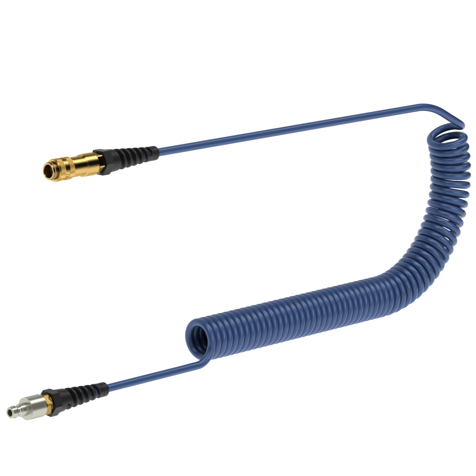 PUB466ESM: spirálová hadice MODY 4/6mm, 6m, rychlospojky DN5, polyuretan, modrá