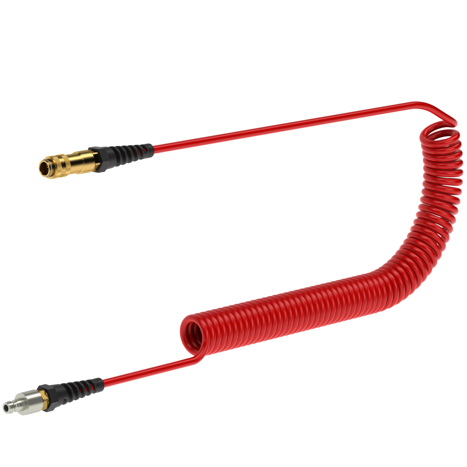 PUR466ESM: spirálová hadice MODY 4/6mm, 6m, rychlospojky DN5, polyuretan, červená