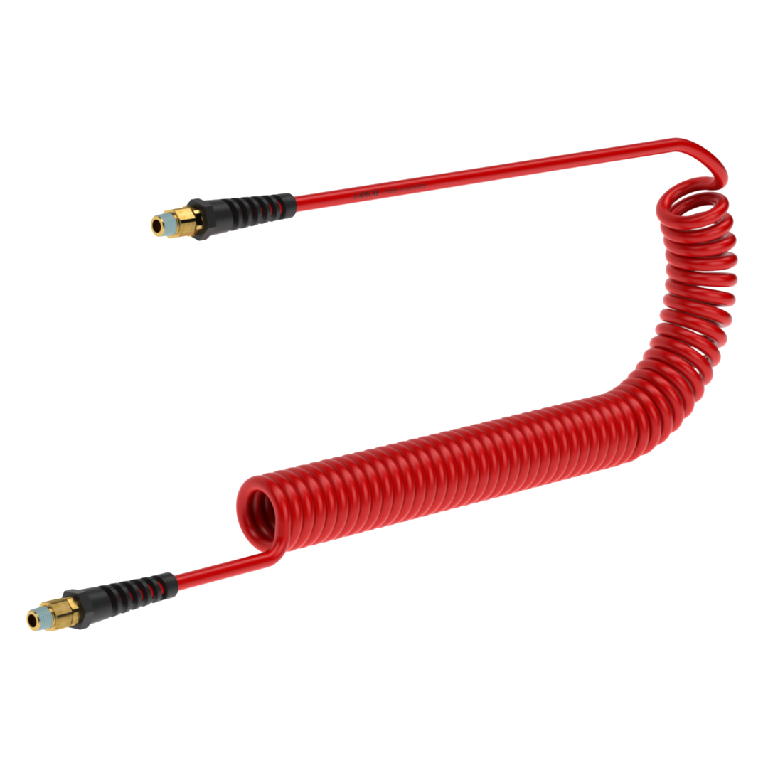 PUR65106DVK: spirálová hadice MODY 6.5/10mm, 6m, šroubení otoč., polyuretan, červená
